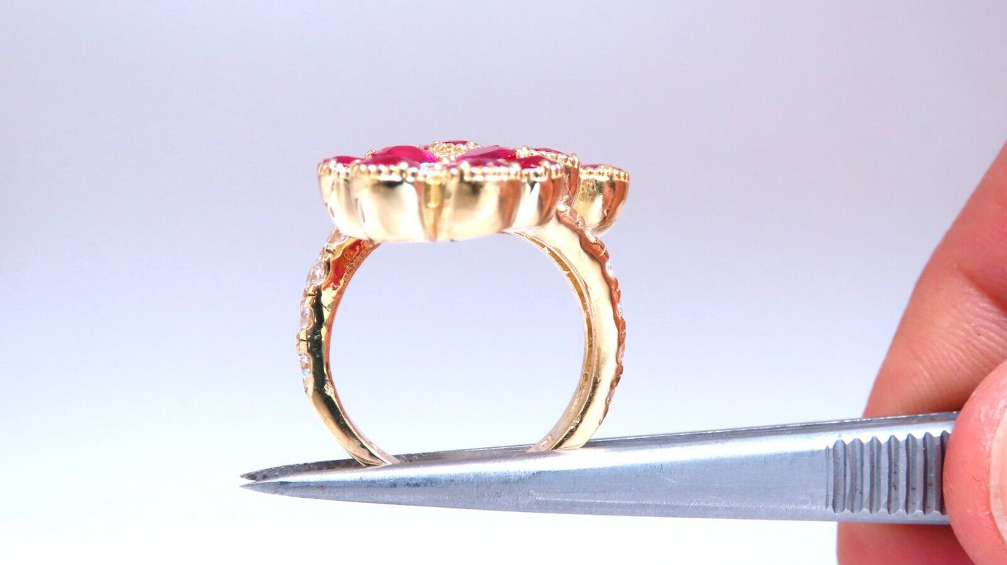 5.20ct Natural Ruby Diamonds Flower Cluster Ring 18kt yellow gold