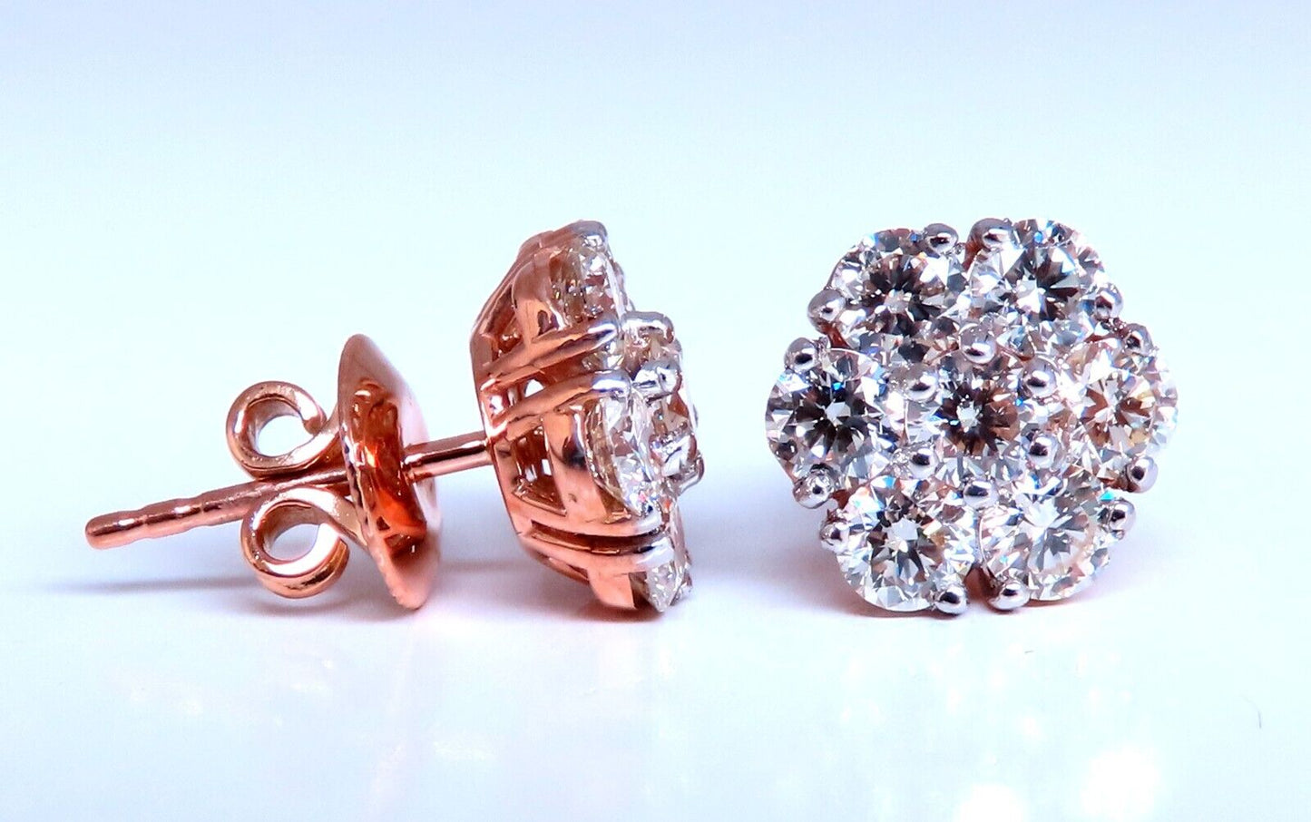 2.48ct. natural round diamond cluster earrings 14kt gold flower