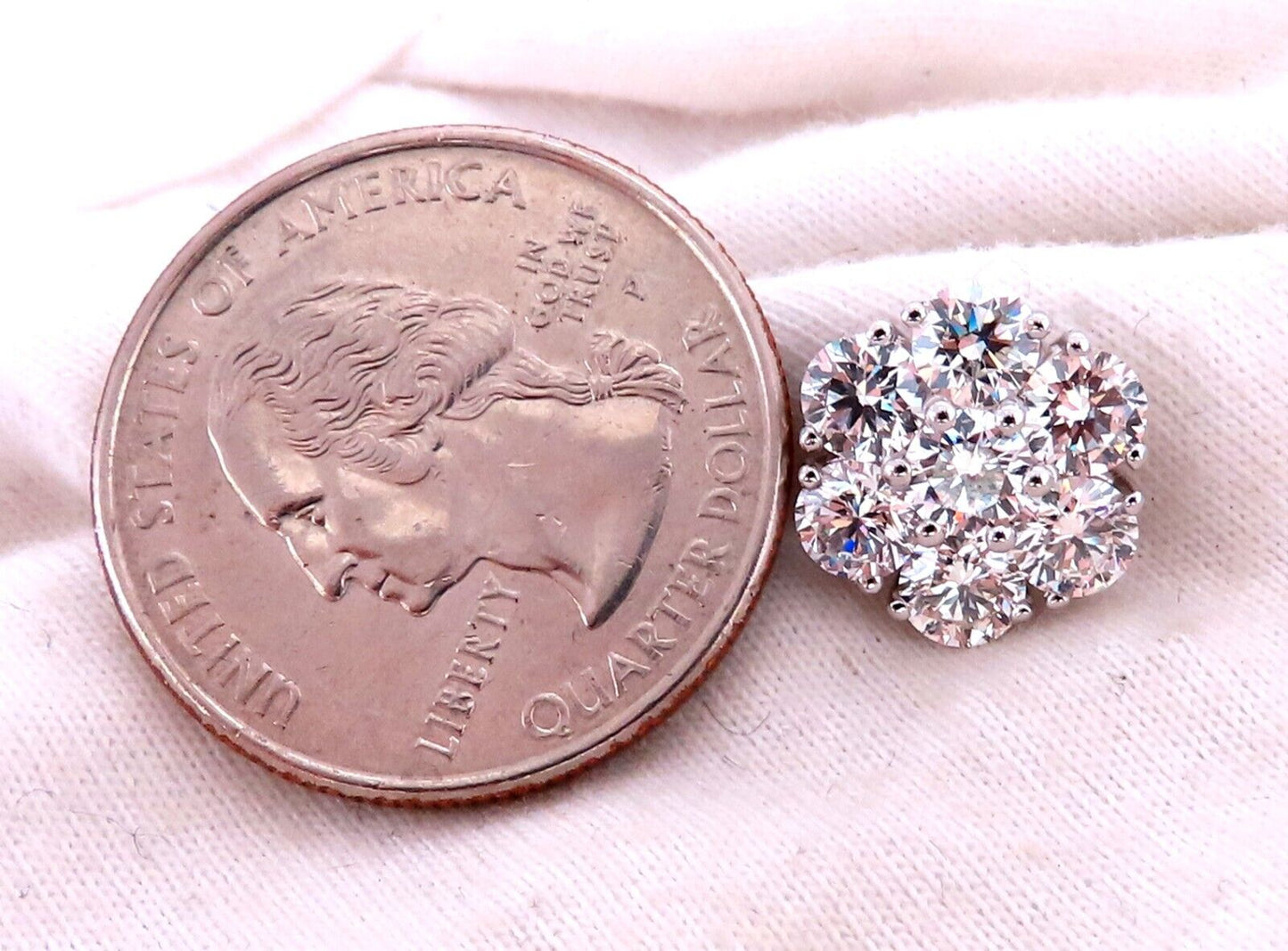 4.28ct. natural round diamond cluster earrings 14kt gold flower