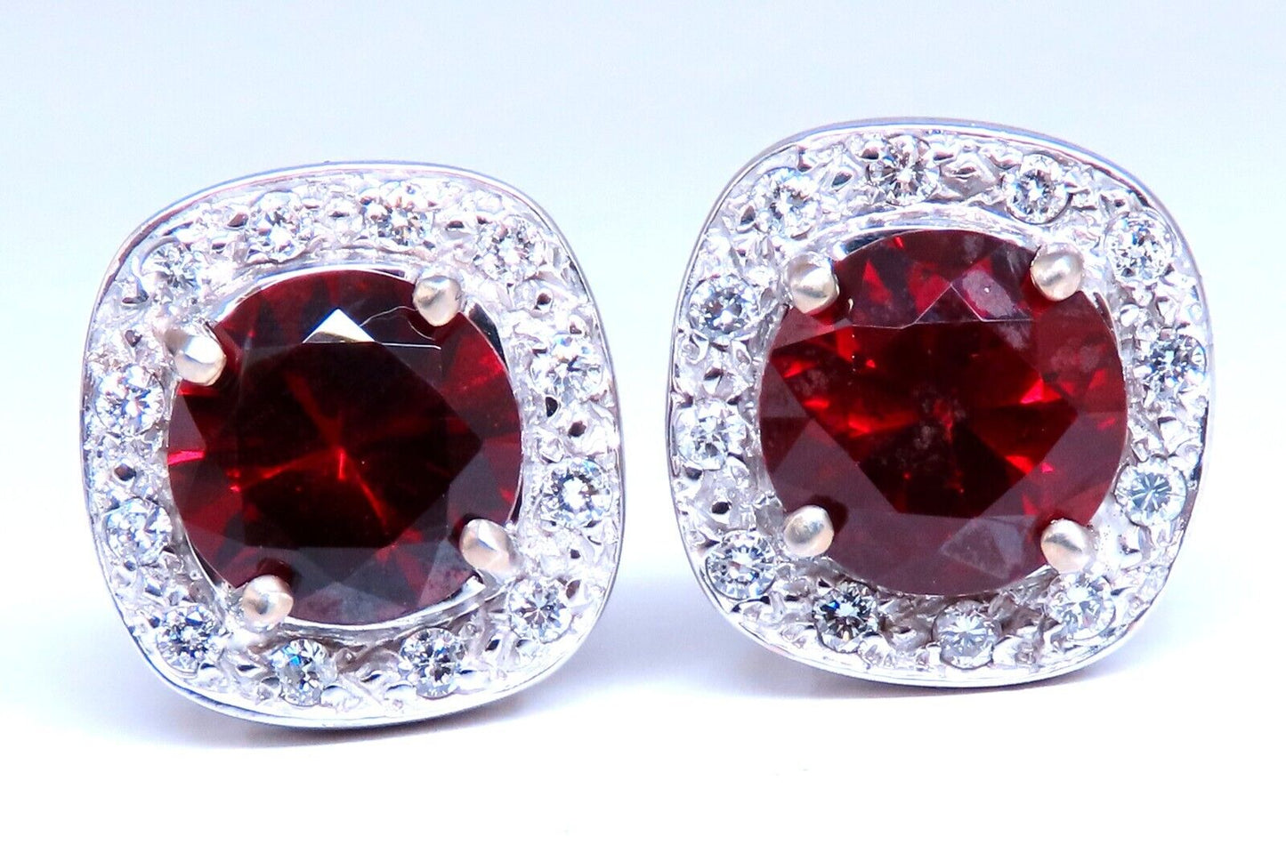 5ct Natural Garnet Diamond Clip Earrings 14kt Gold