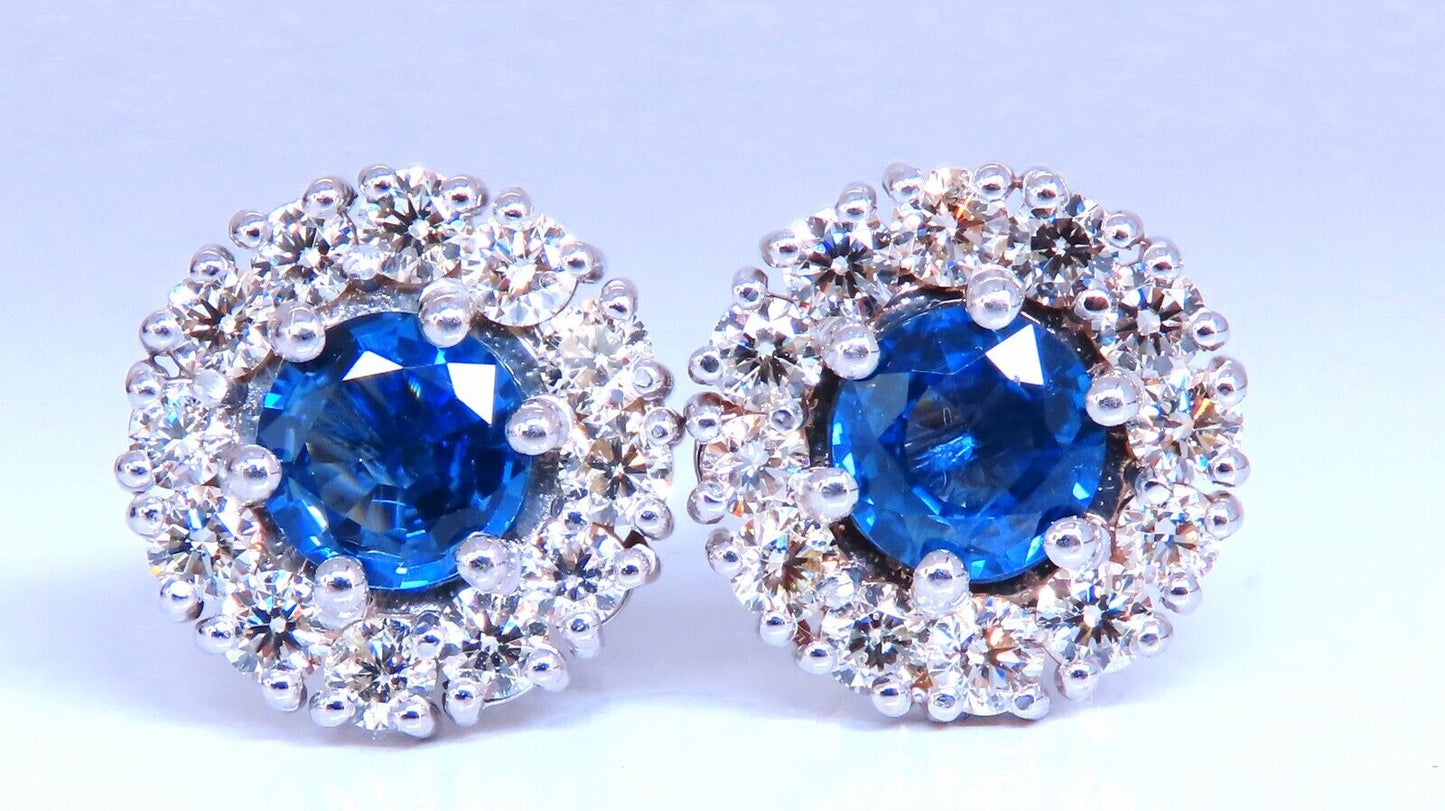 2.75ct Natural Sapphire Diamonds Cluster Earrings 14kt gold