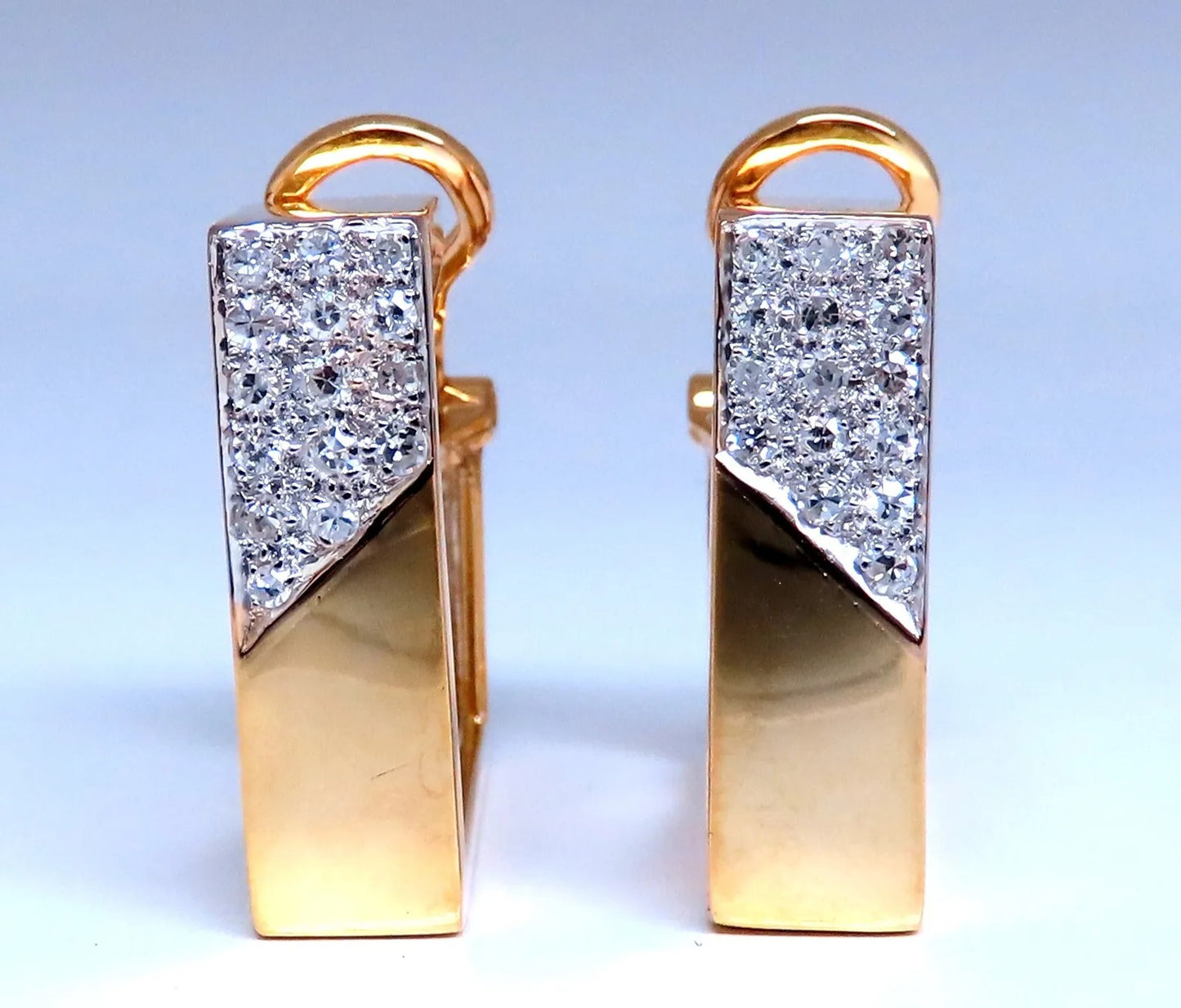 .50ct Natural Round Diamond Retro hoop earrings 14kt yellow gold square