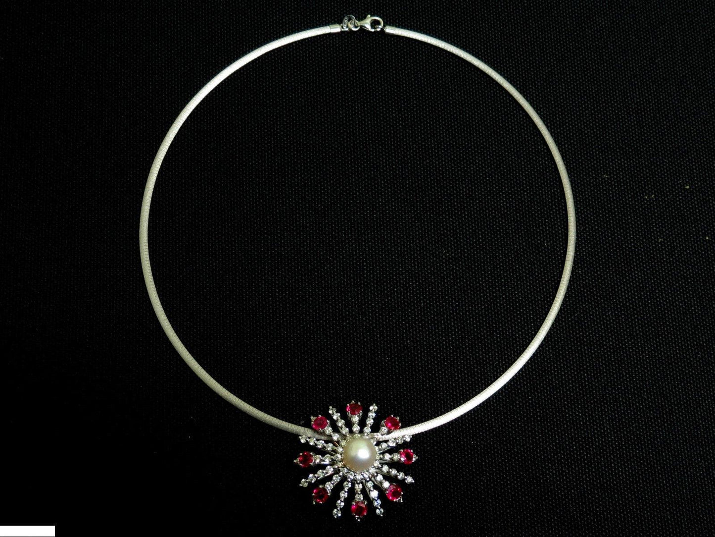 5.75CT NATURAL GEM RUBY DIAMOND 3D STAR BURST PEARL PENDANT 14kt 10043