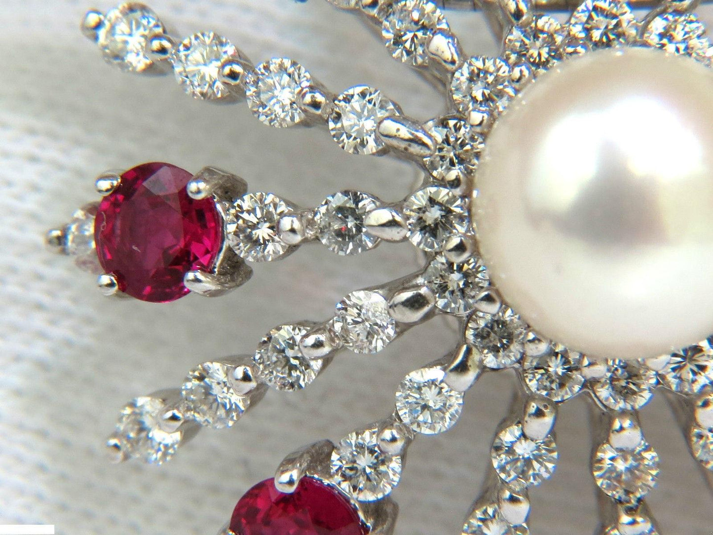5.75CT NATURAL GEM RUBY DIAMOND 3D STAR BURST PEARL PENDANT 14kt 10043