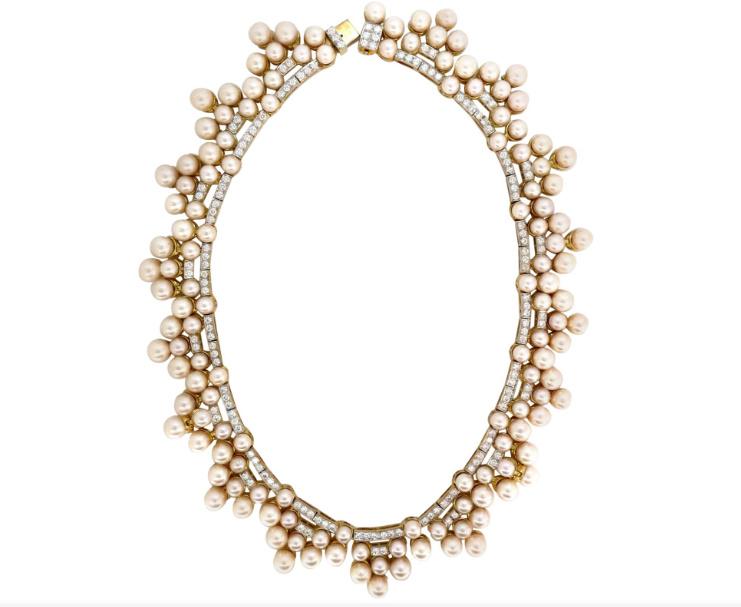 10.00ct Natural Diamonds & Akoya Pearls 18kt Necklace Opera Riviera Deco 12645