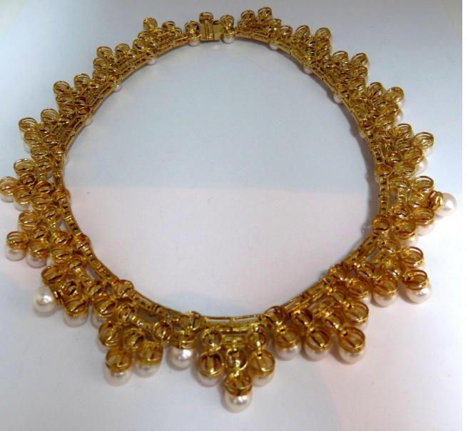 10.00ct Natural Diamonds & Akoya Pearls 18kt Necklace Opera Riviera Deco 12645
