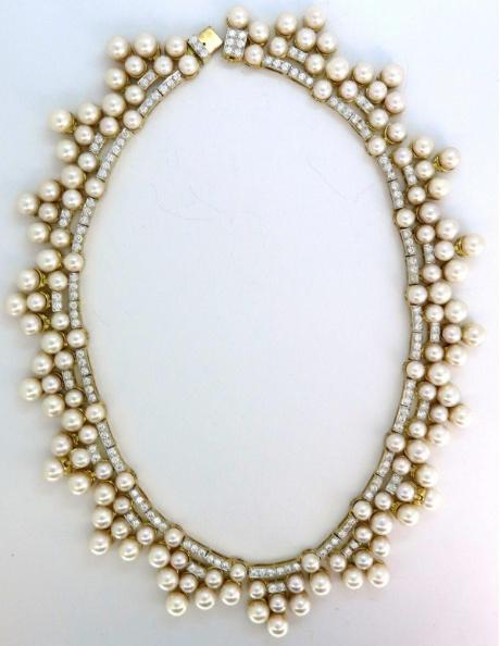 10.00ct Natural Diamonds & Akoya Pearls 18kt Necklace Opera Riviera Deco 12645