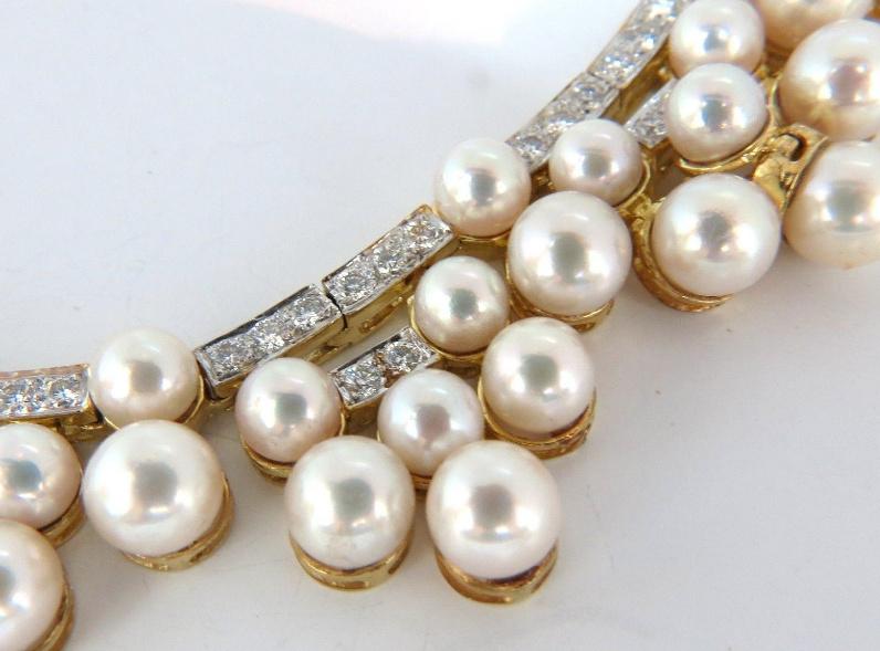 10.00ct Natural Diamonds & Akoya Pearls 18kt Necklace Opera Riviera Deco 12645