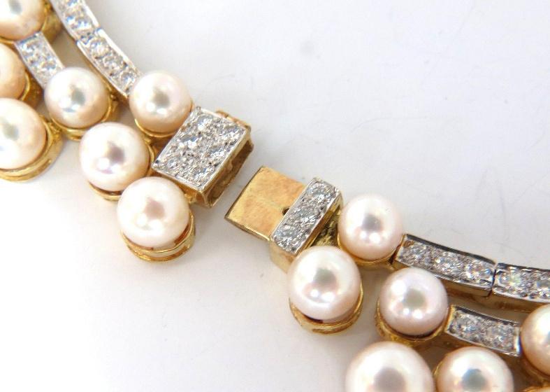 10.00ct Natural Diamonds & Akoya Pearls 18kt Necklace Opera Riviera Deco 12645