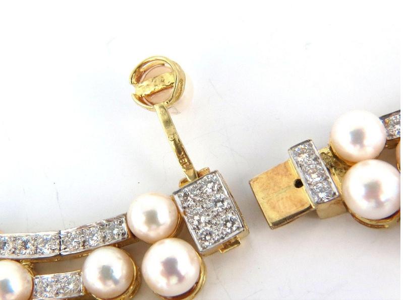 10.00ct Natural Diamonds & Akoya Pearls 18kt Necklace Opera Riviera Deco 12645