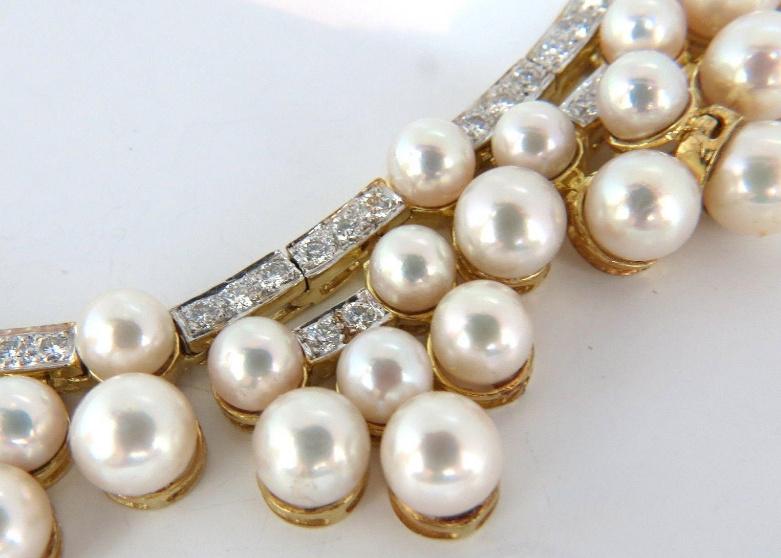 10.00ct Natural Diamonds & Akoya Pearls 18kt Necklace Opera Riviera Deco 12645