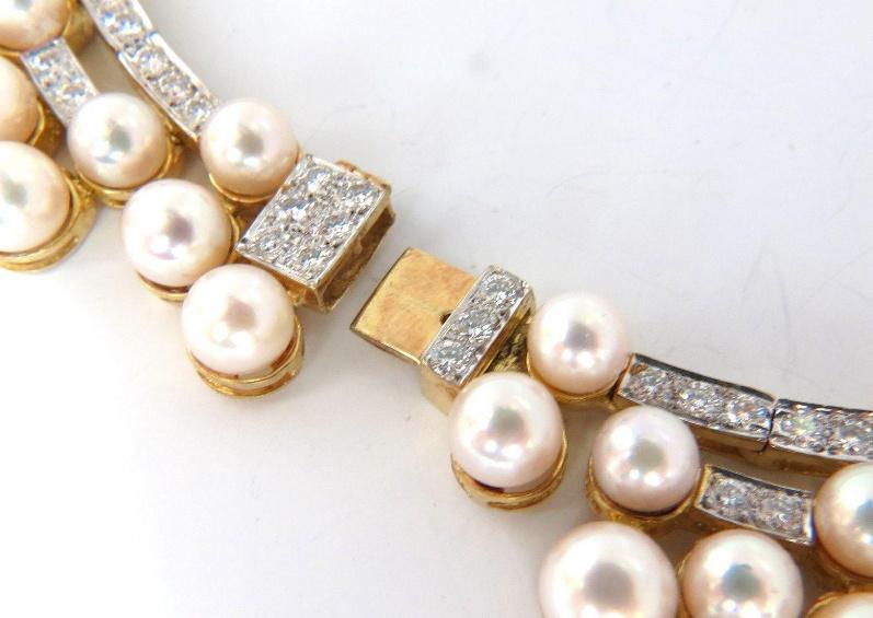 10.00ct Natural Diamonds & Akoya Pearls 18kt Necklace Opera Riviera Deco 12645