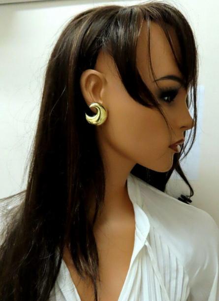 Islam Arab Domed Crescent Left Right Lobe Earrings 18kt HIgh Shine 12355**