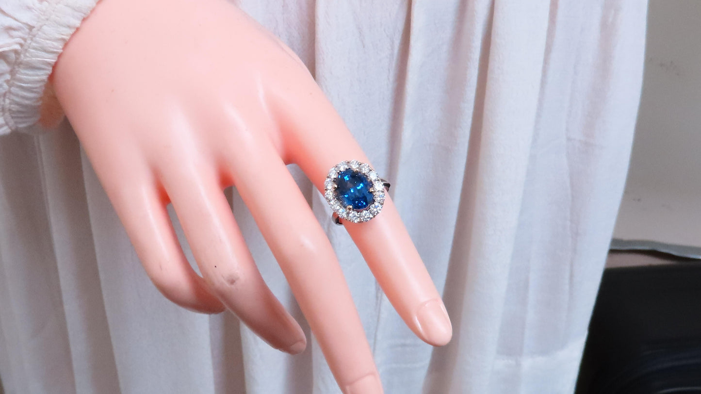 GIA Certified 5.75ct Natural No Heat Sapphire Diamonds Cluster Ring 18Kt 74554