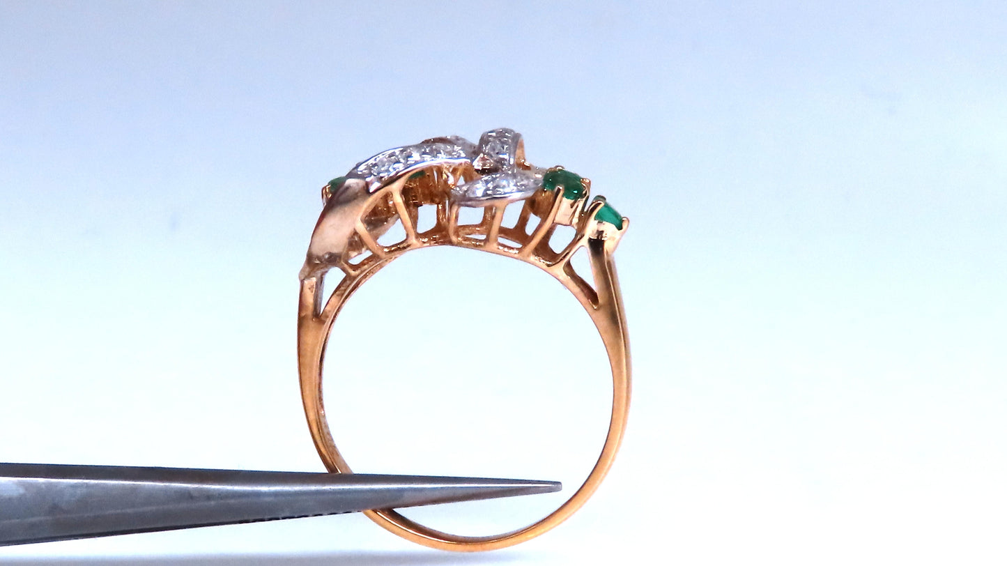 Vintage Revisit Natural Emerald Diamonds Ring Neoclassical 14kt gold 67122