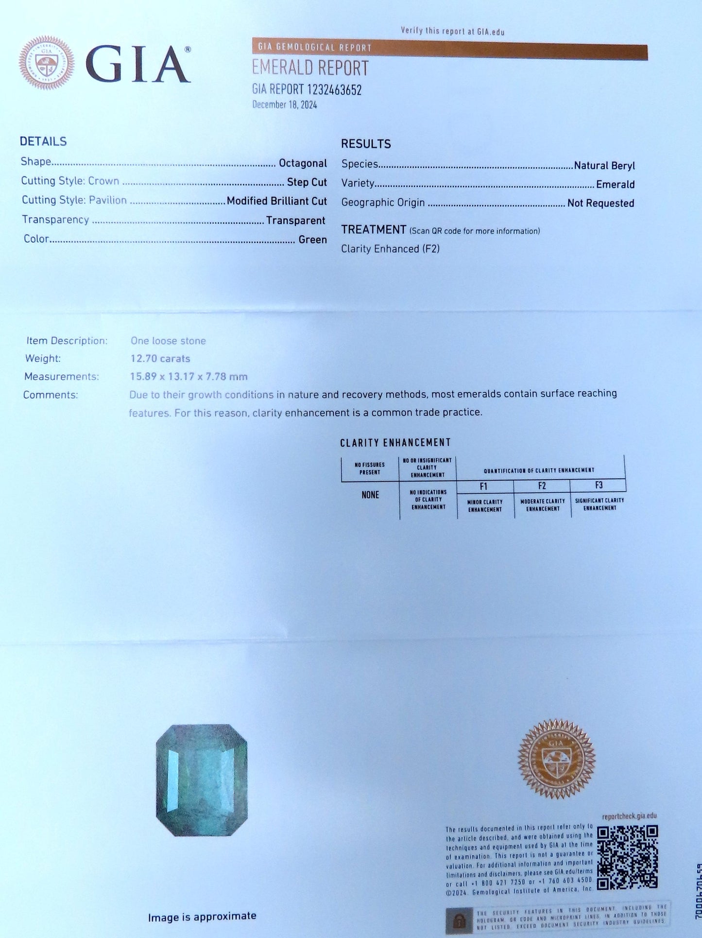 GIA Certified 12.70ct Natural Emerald Diamonds Ring 18kt 44214
