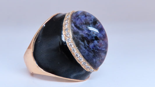 20.00ct. Natural Purple Jade .75ct. diamonds ring Vs-2 14kt gold