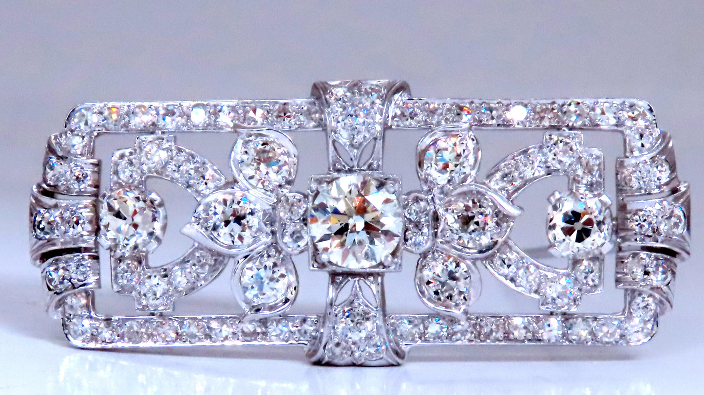 GIA Certified Natural Diamond Vintage Deco Pin Brooch Platinum 12418