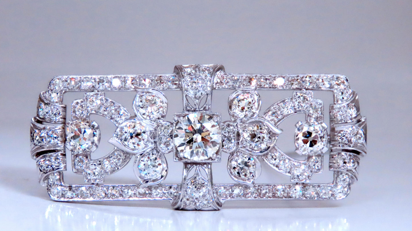 GIA Certified Natural Diamond Vintage Deco Pin Brooch Platinum 12418