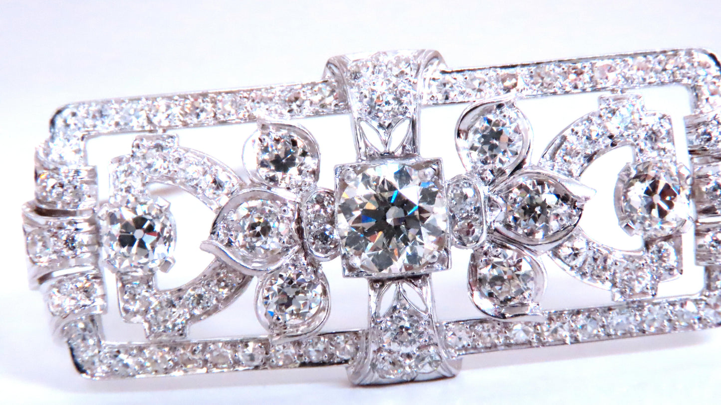 GIA Certified Natural Diamond Vintage Deco Pin Brooch Platinum 12418