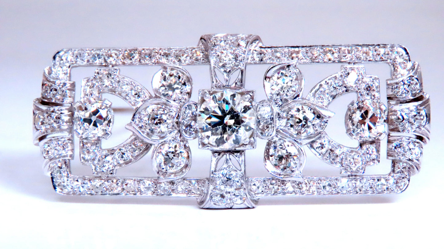 GIA Certified Natural Diamond Vintage Deco Pin Brooch Platinum 12418