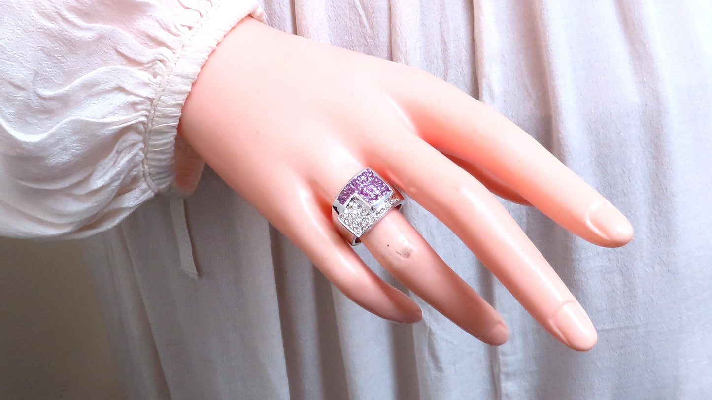 Natural Pink Sapphires Diamonds Geometric Band 14kt Gold 12441**