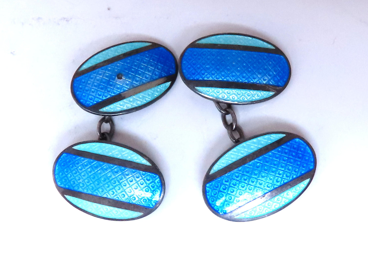 Vintage BGM Sterling Silver Enamel Cufflinks 12480