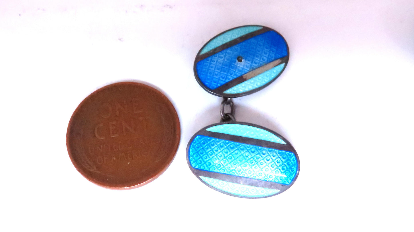 Vintage BGM Sterling Silver Enamel Cufflinks 12480