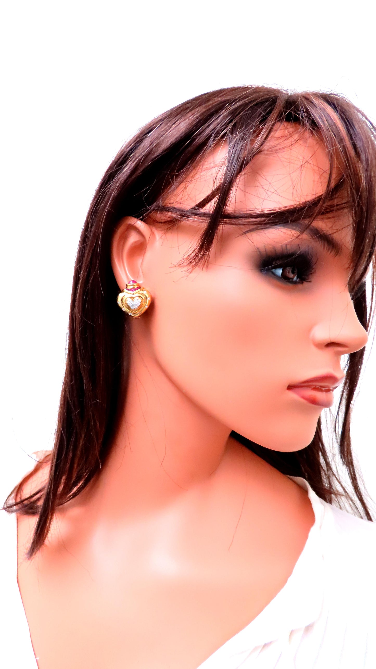 Heart Round Ruby Diamond Optional Clip Earrings 18kt 12501