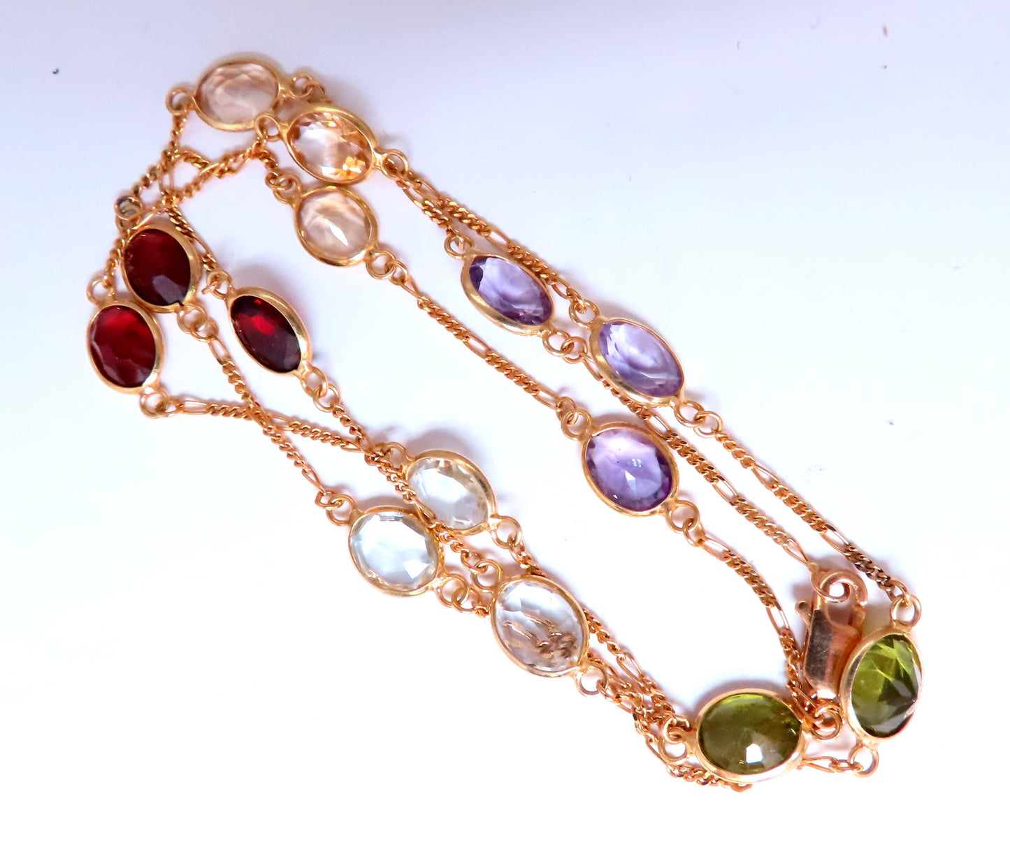 Garnet Amethyst Peridot Aquamarine Yard Necklace 14kt 12514