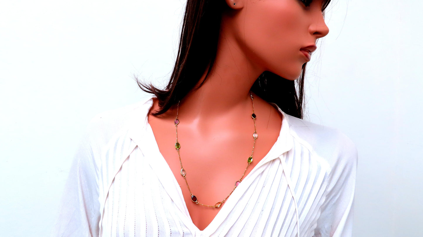 Garnet Amethyst Peridot Aquamarine Yard Necklace 14kt 12514