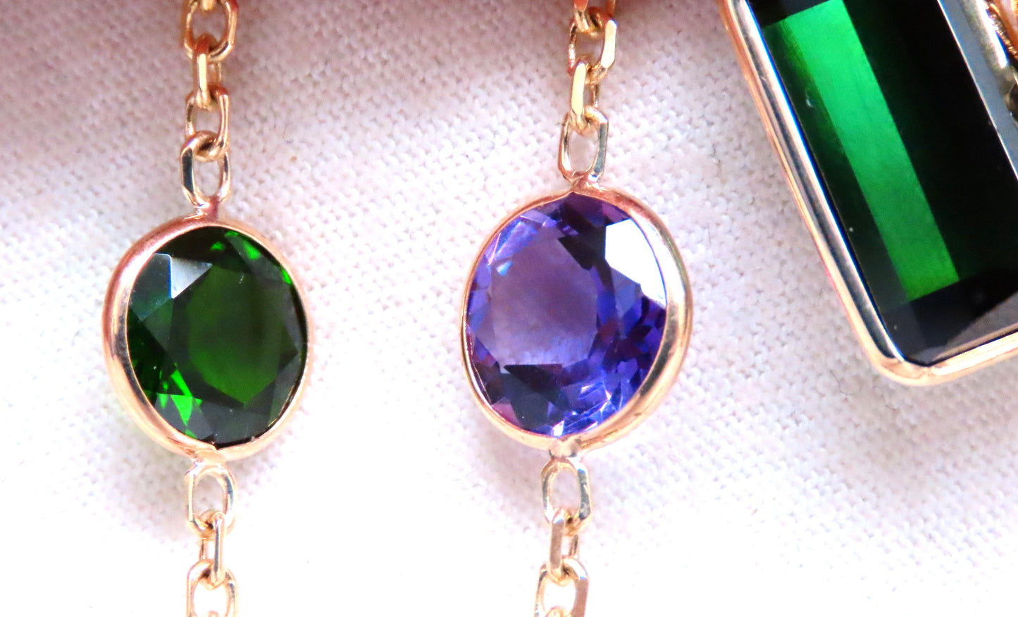 56ct Natural Tourmaline Amethyst Peridot Station Yard Necklace 14kt 12521