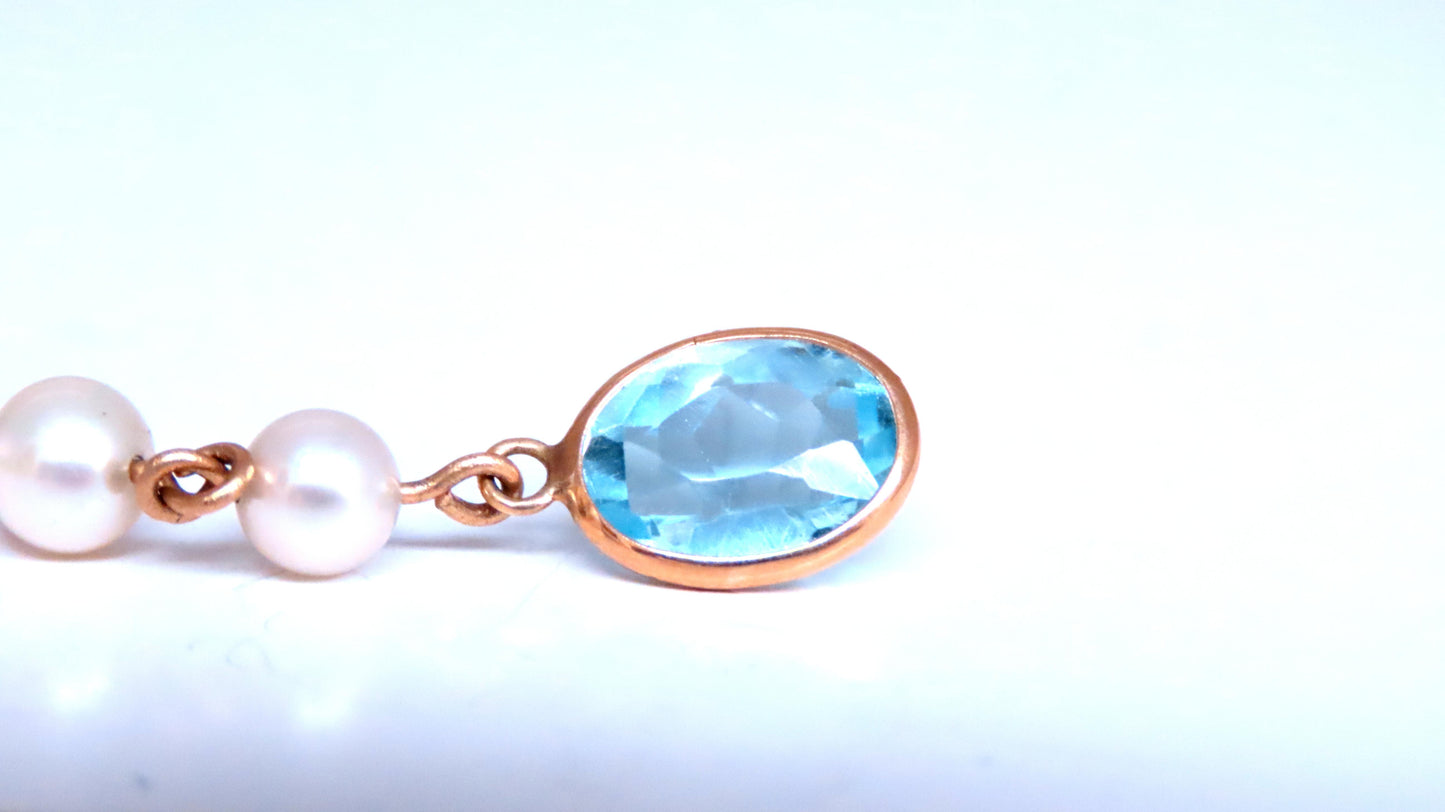 4ct Natural Blue Topaz Dangle Earrings 14kt 65554