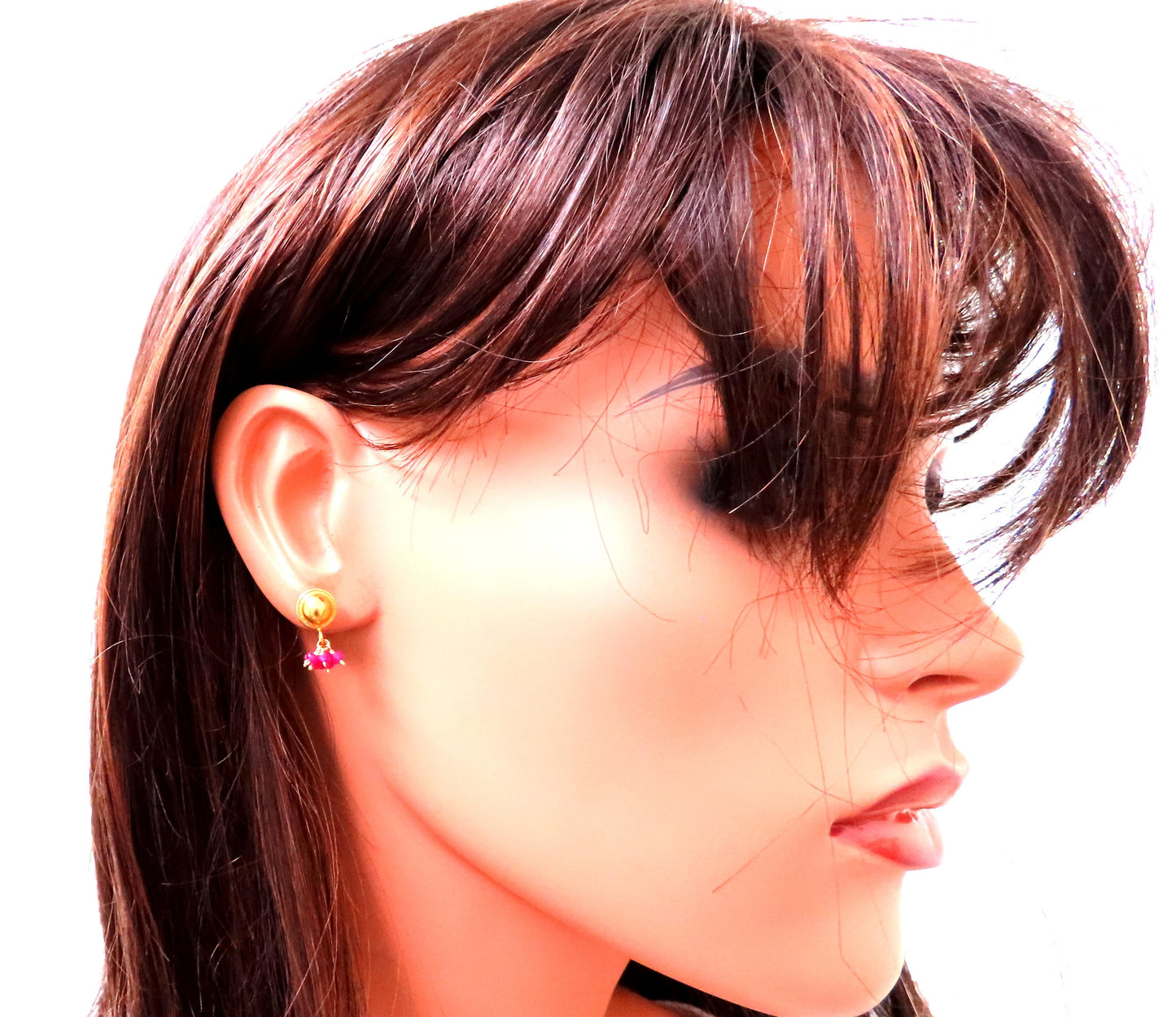 Natural Dangling Ruby Earrings 22kt Gold Bohemian 18845