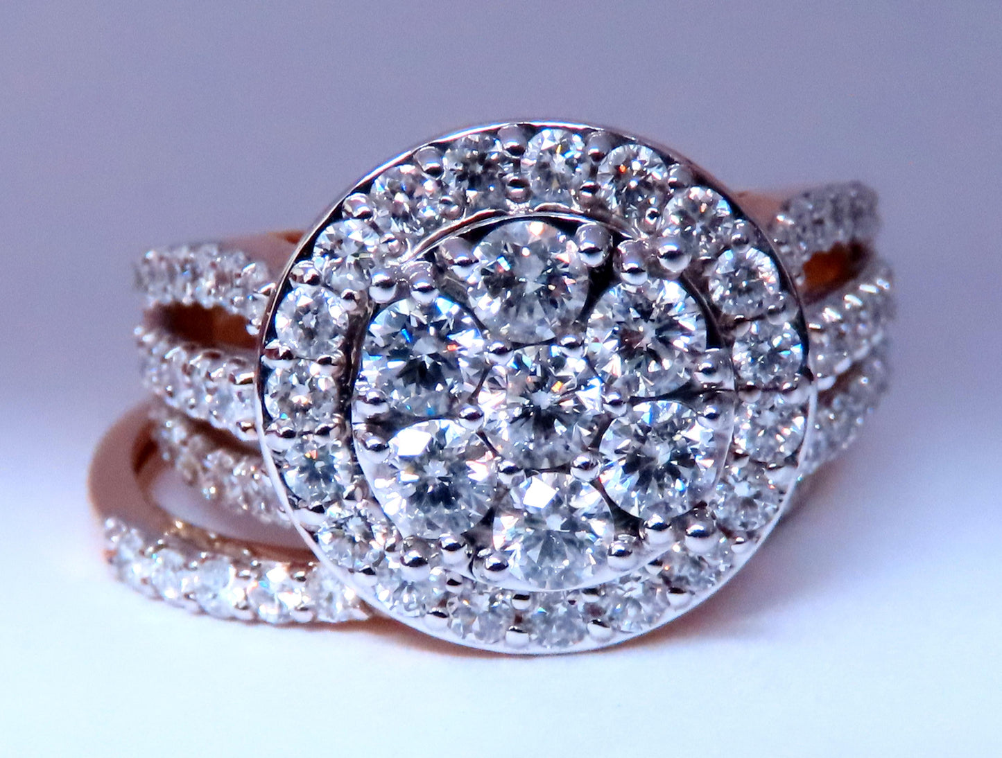 1.70ct Natural Round Diamonds Cluster Ring & Matching Band 14kt 12635