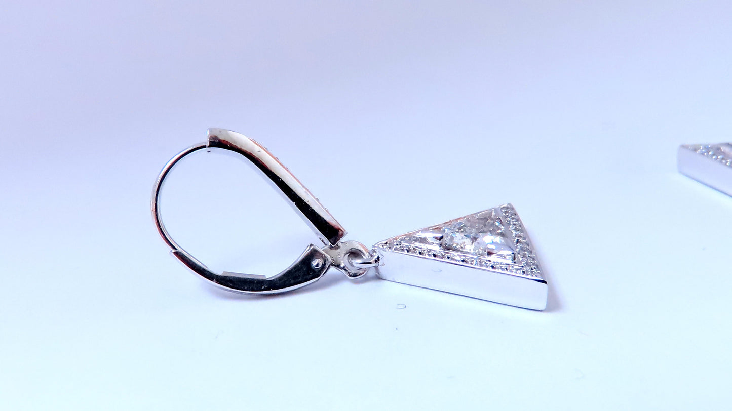 1.20ct Natural Trilliant Cut Diamonds Dangle Halo Earrings 14kt Gold 12640**