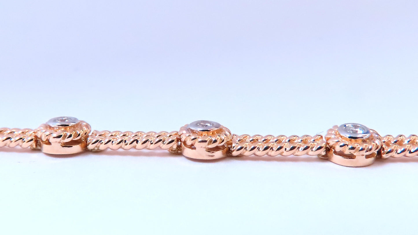 Barley Rope Twist Natural Round Diamonds Link Bracelet 14kt Gold 12636