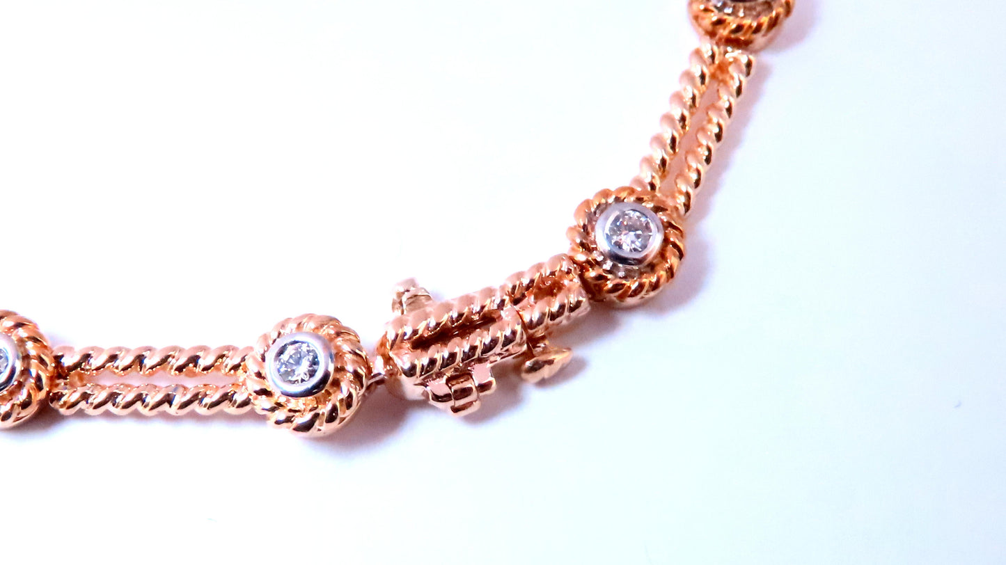 Barley Rope Twist Natural Round Diamonds Link Bracelet 14kt Gold 12636
