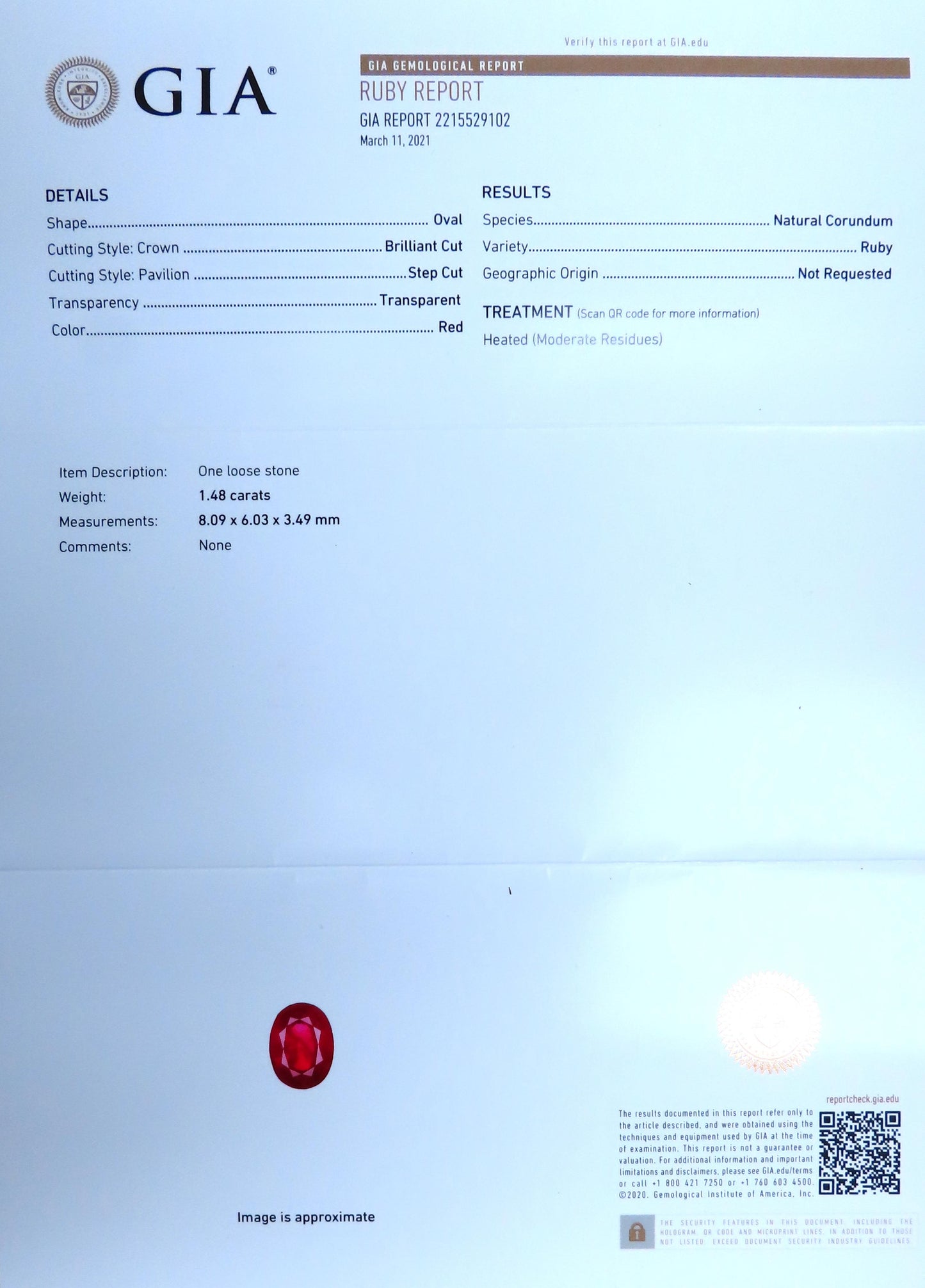 GIA Certified 1.48ct Natural Ruby Diamond Necklace 14kt Gold 47711