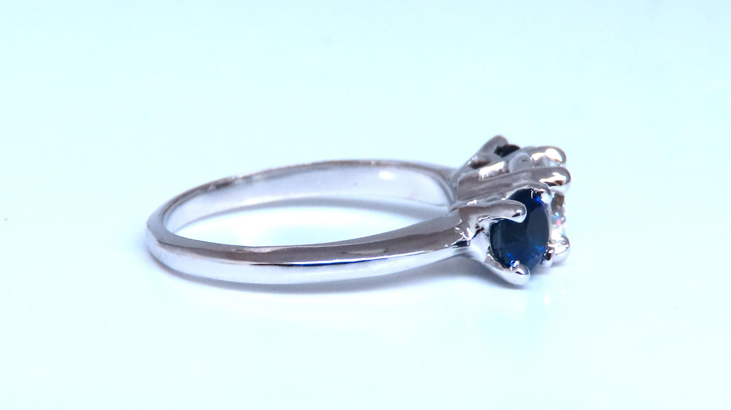 GIA Certified .82ct Natural Diamond Sapphire Three Stone Ring 14kt 54417