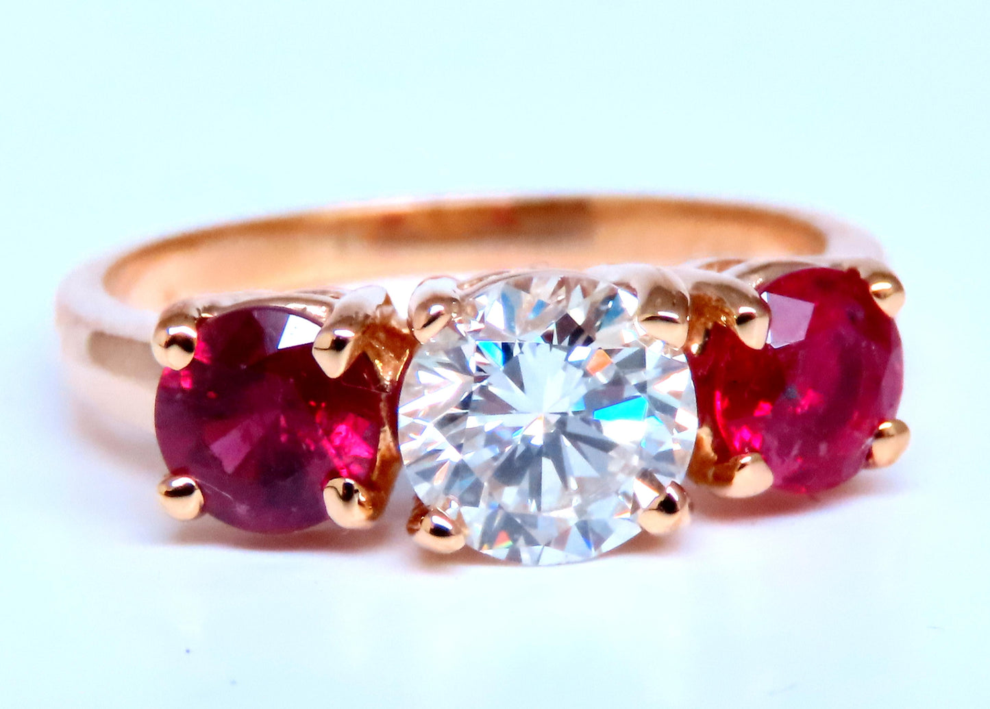 GIA certified 1.02ct Natural Round Diamond Ruby Ring 14kt 43552