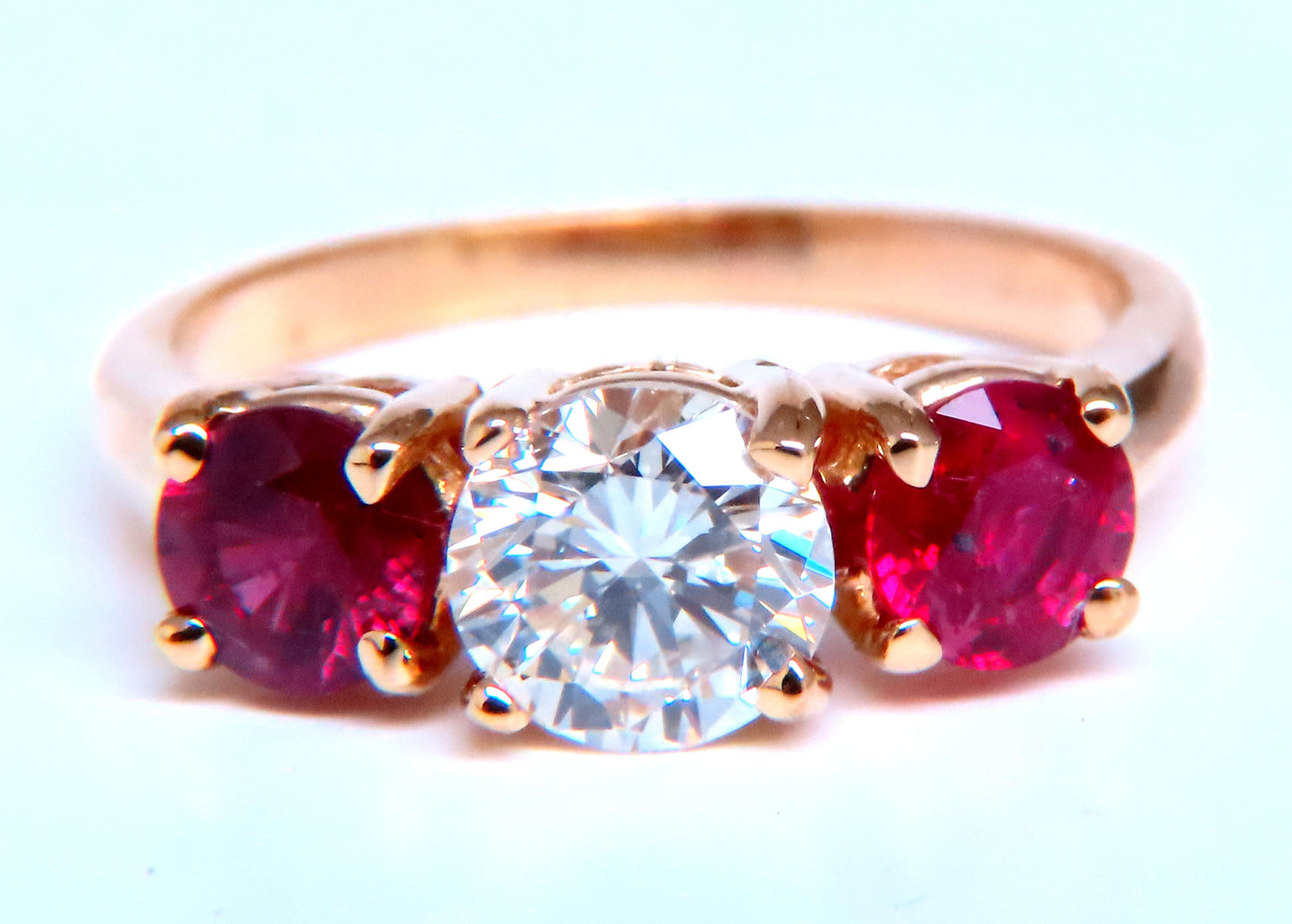 GIA certified 1.02ct Natural Round Diamond Ruby Ring 14kt 43552