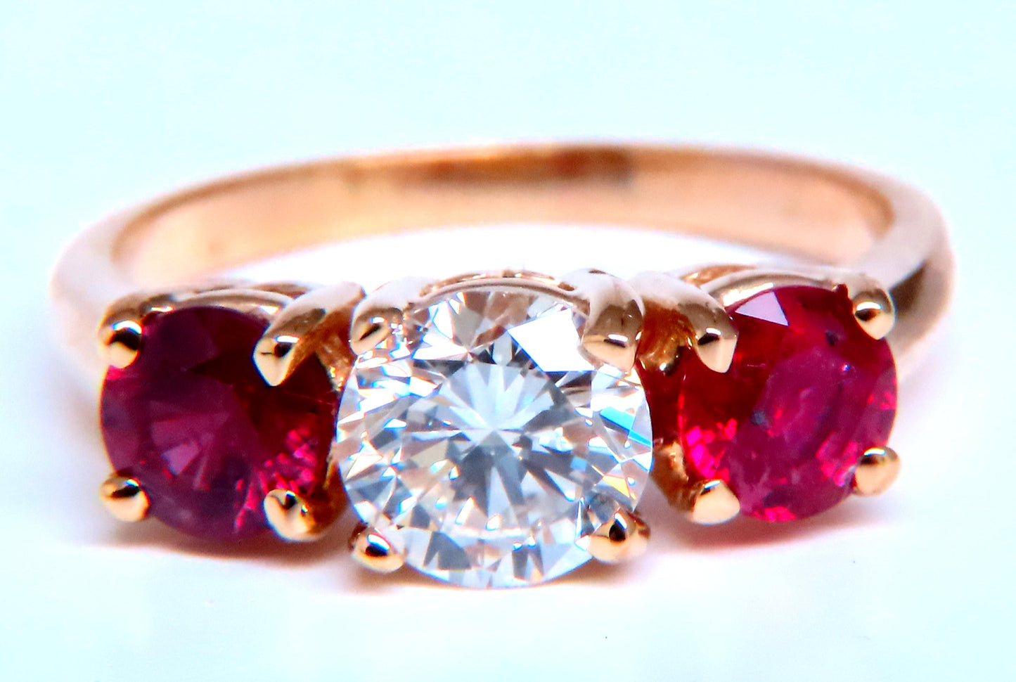 GIA certified 1.02ct Natural Round Diamond Ruby Ring 14kt 43552