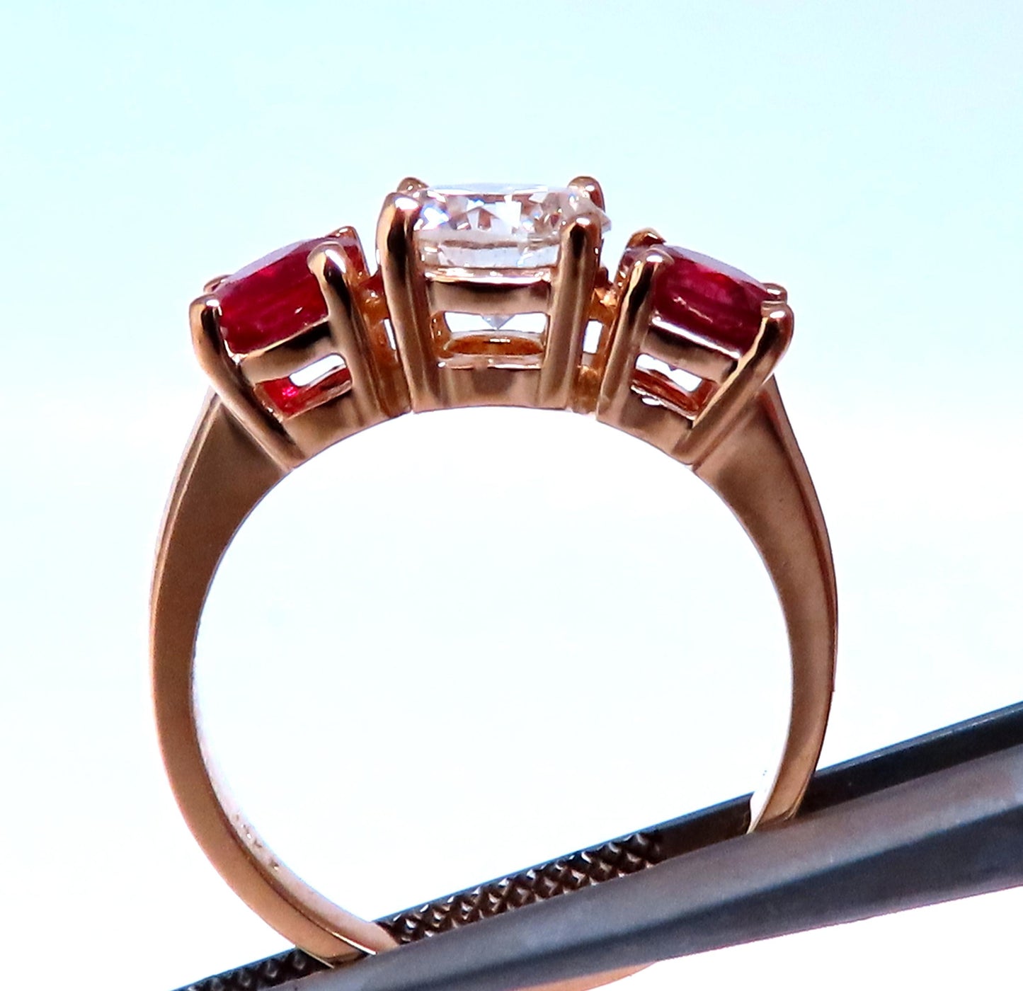 GIA certified 1.02ct Natural Round Diamond Ruby Ring 14kt 43552