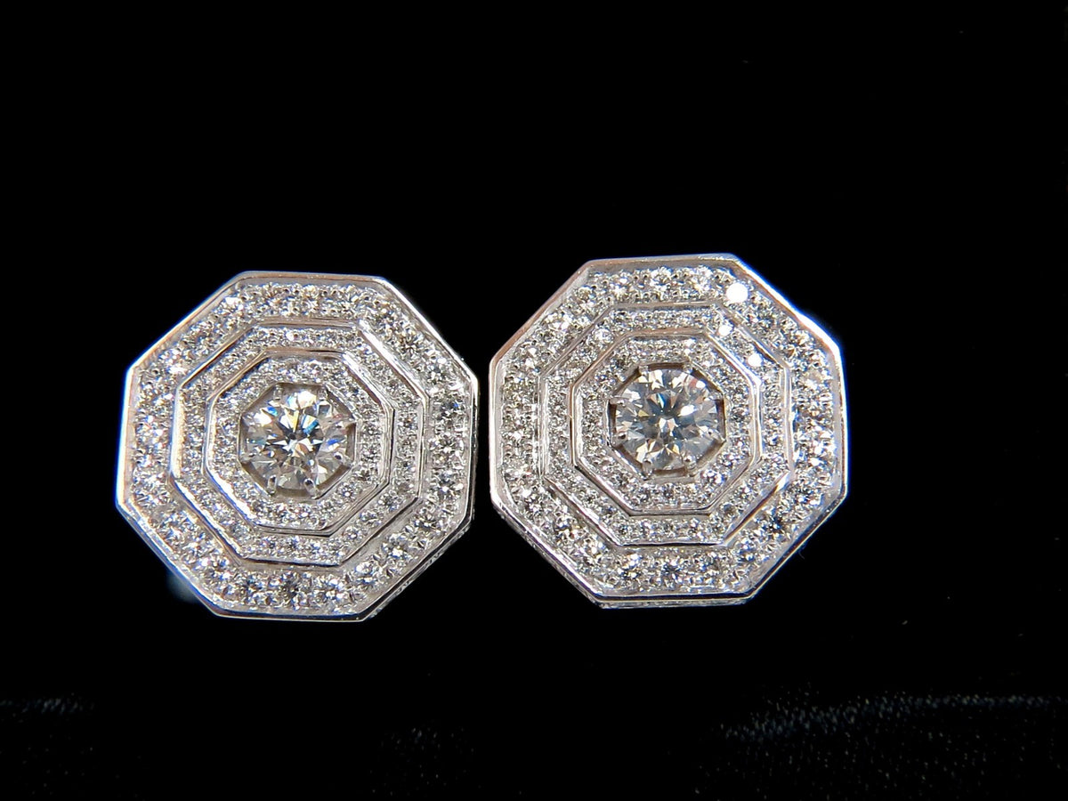4.00CT BEAD SET ARCHITECTURAL OCTAGONAL STEP DIAMONDS CLIP EARRINGS 18KT *v