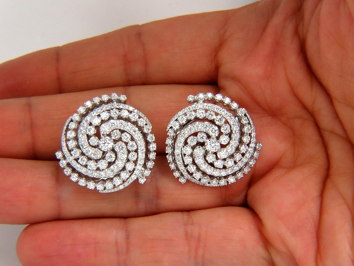 4.25CT SPIRAL KALEIDOSCOPE CIRCULAR ROTARY TWIST 18KT DIAMONDS EARRINGS *v