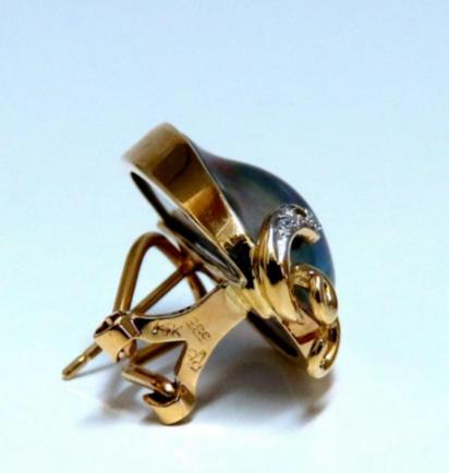 .30 Carat Natural Diamonds Black Blister Pearl Clip Earrings 14 Karat**