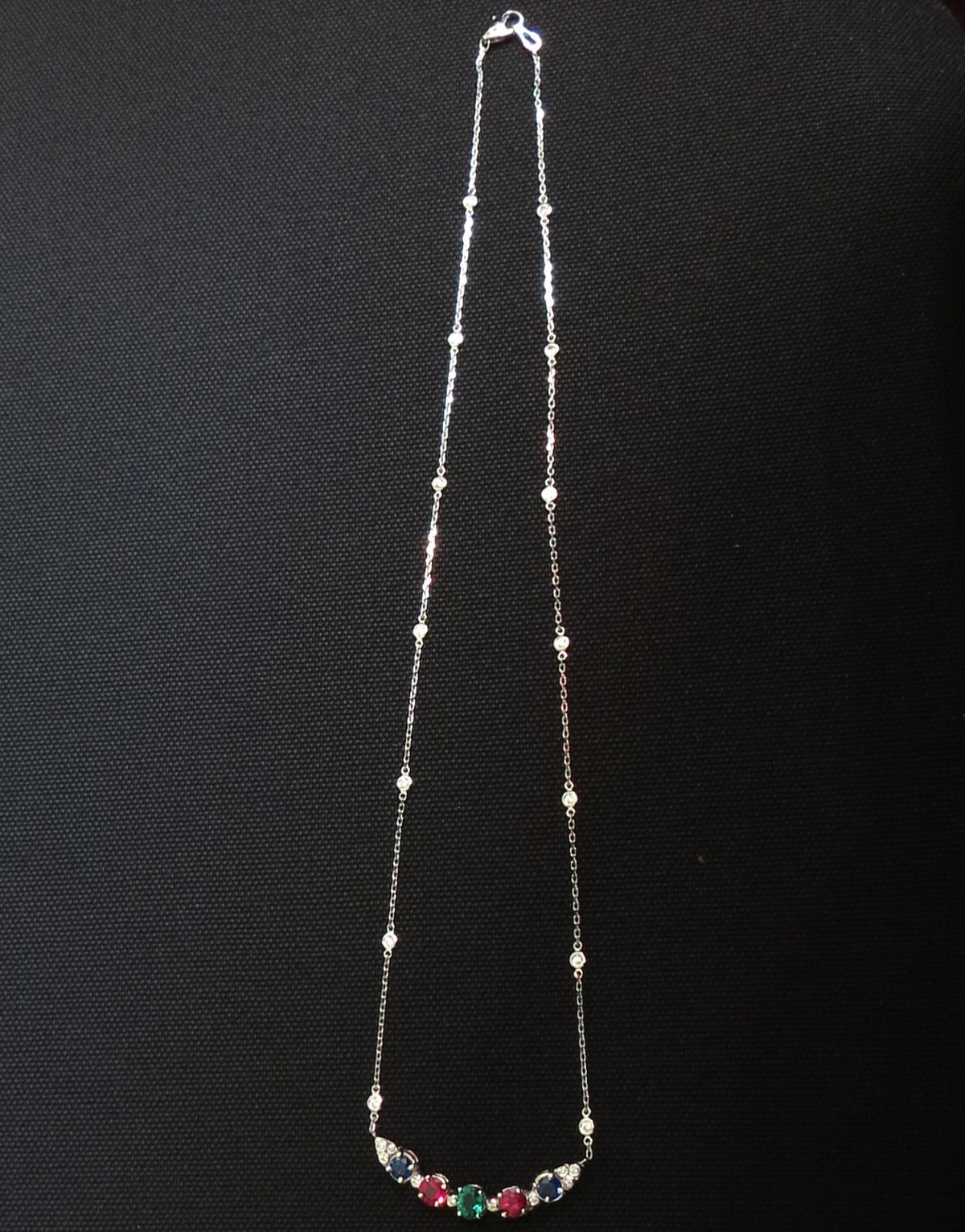 3.60CT NATURAL RUBY EMERALD SAPPHIRE DIAMONDS NECKLACE F/VS ARCH & BY YARD *v