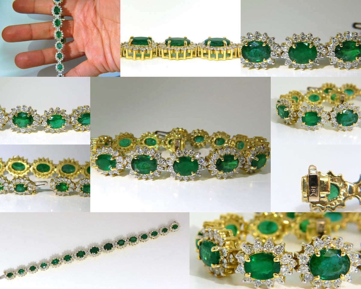 22.50CT NATURAL EMERALDS DIAMONDS BRACELET 18KT G/VS ZAMBIAN VIVID *v