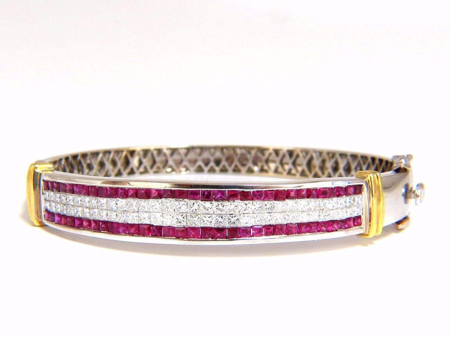 5.30ct natural princess cut ruby diamonds bangle bracelet 18kt